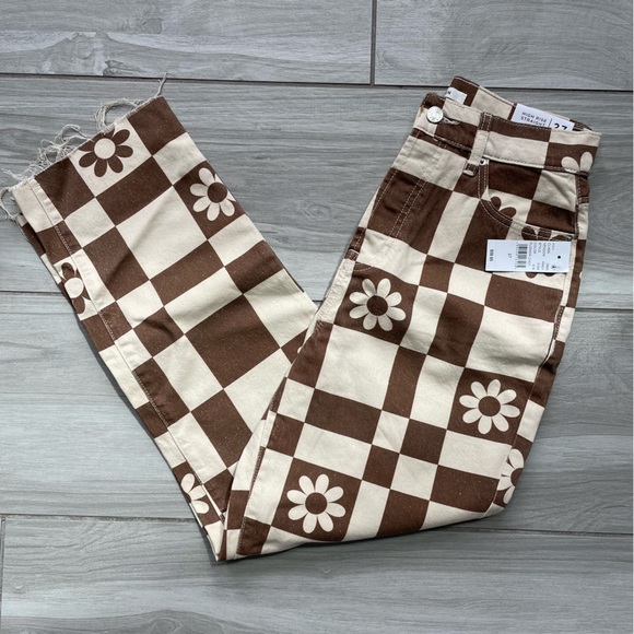 PACSUN NWT Eco Flower Checkerboard High Waisted Straight Leg Jeans-Sz 27 - Picture 4 of 12